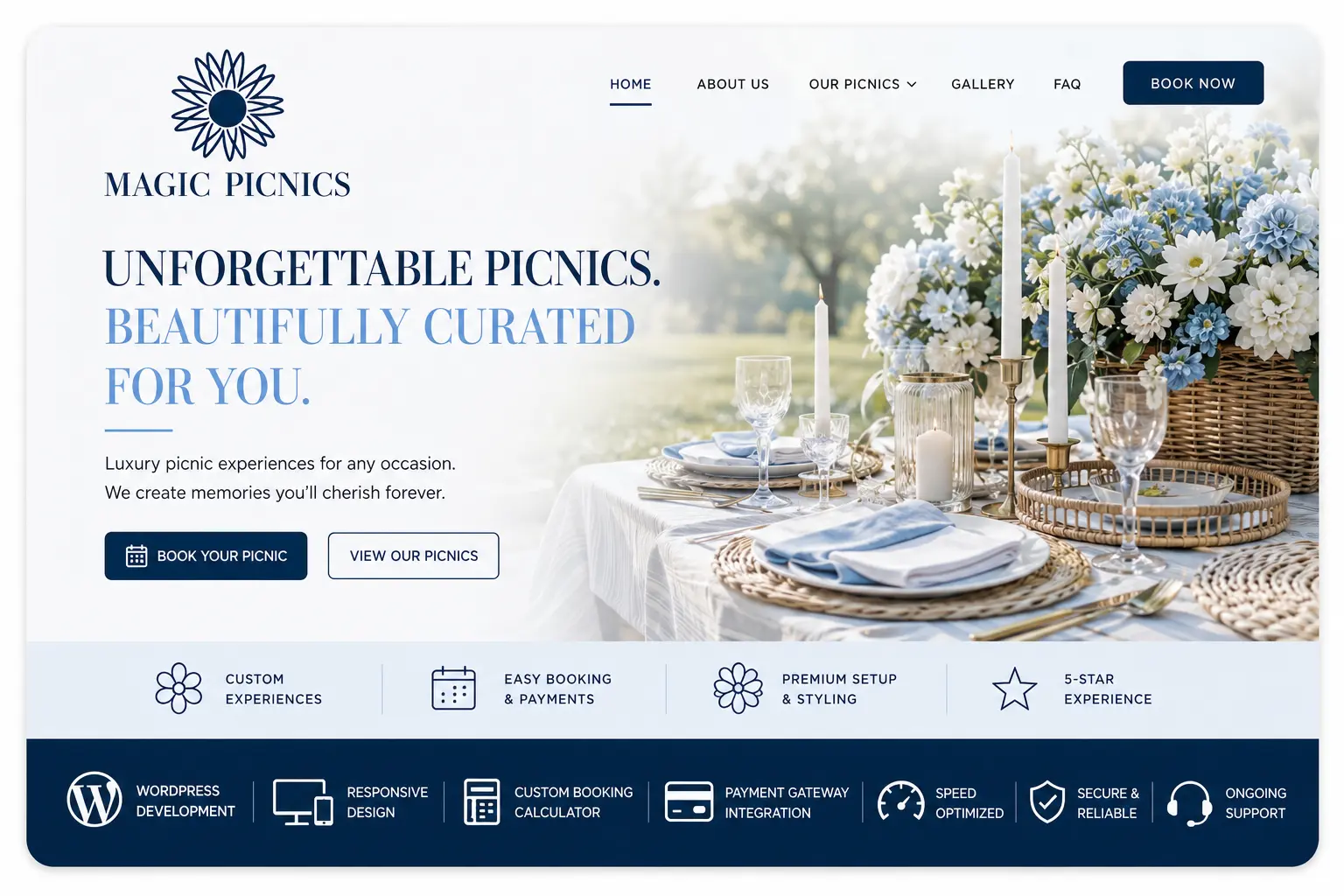 Magic Picnics booking-focused event services website project