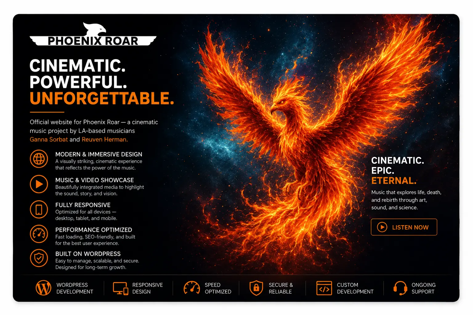 Phoenix Roar cinematic music brand website project