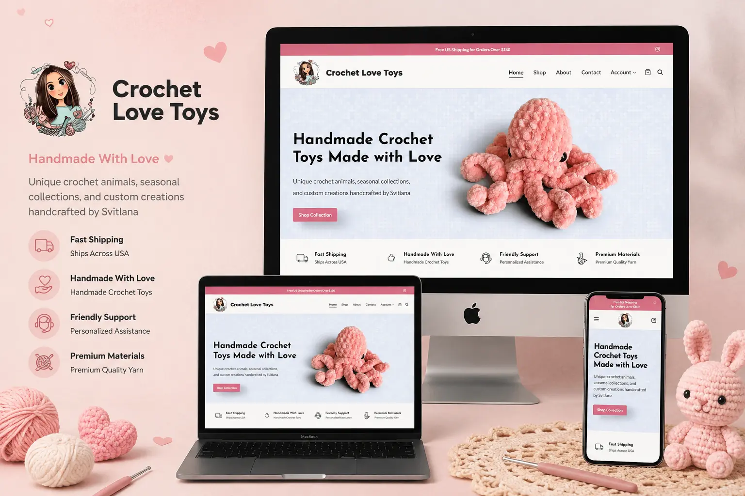 Crochet Love Toys handmade crochet brand website project